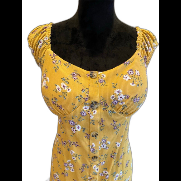 No Boundaries Boho Hippie Dress Gold Size XL 15-17 Off/On Shoulder NWT Smocked - Picture 2 of 12